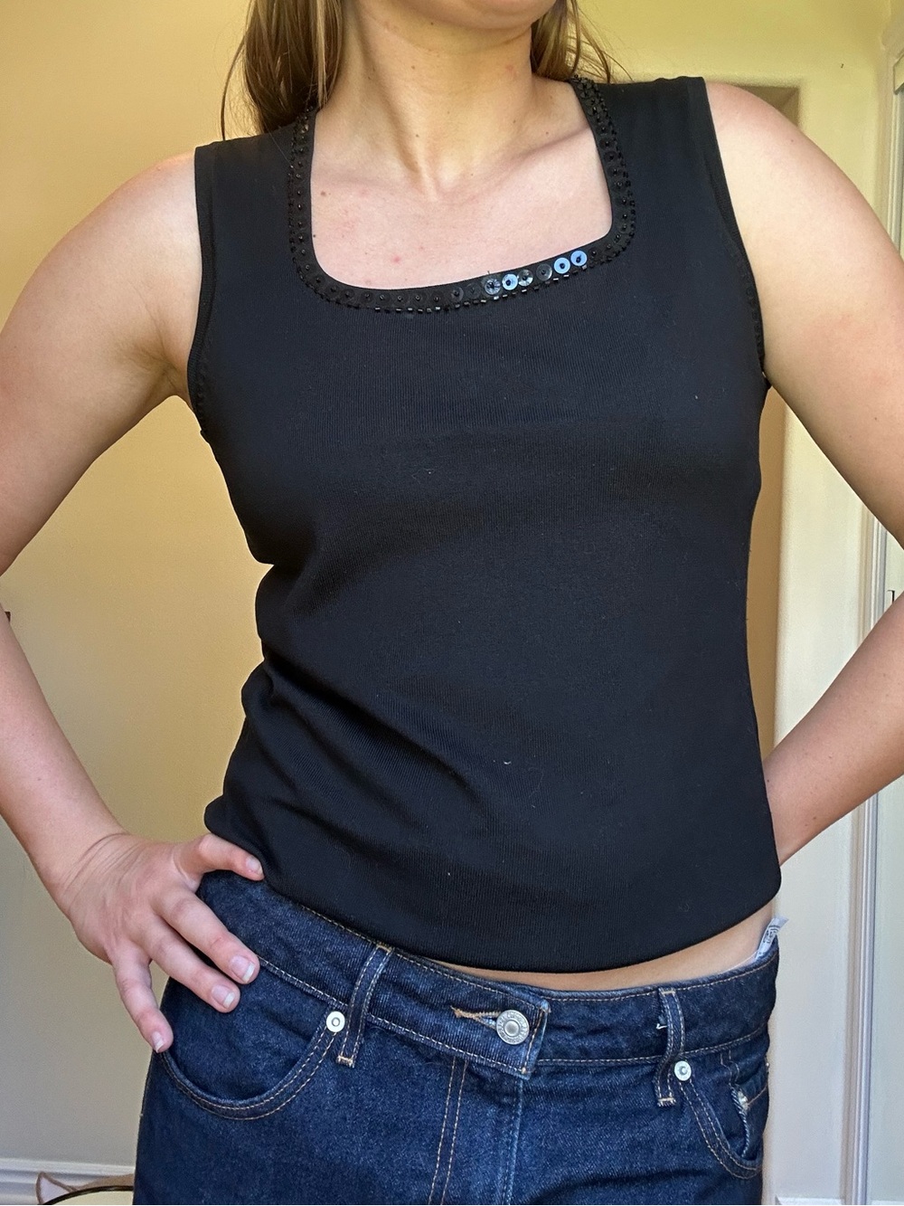 Silk Black Square-Neck Tank Top
